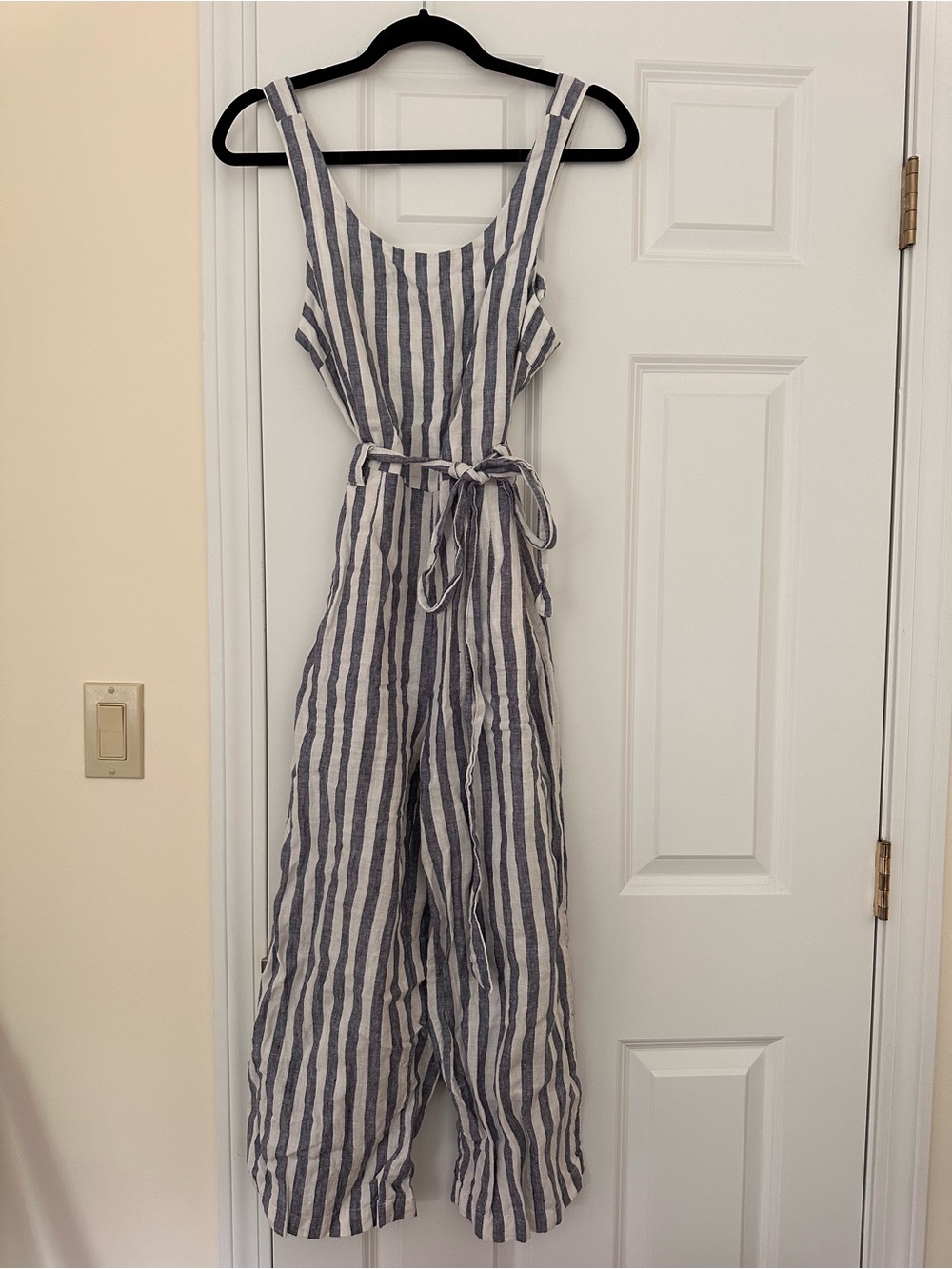 Rachel Zoe White and Navy Striped Linen Jumpsuit